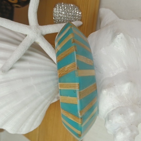 KJL VTG Turquoise Tone Bamboo Lucite Bicone Knife Edge Bangle Bracelet - Picture 11 of 15